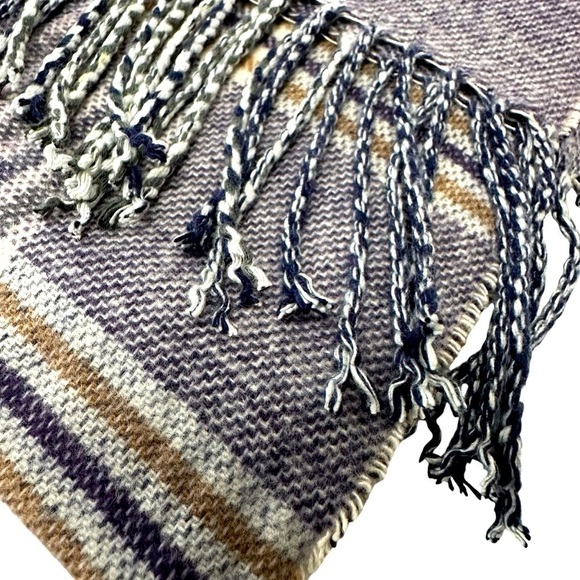 ITALY DESIGN Cashmere Feel Purple Tan Tartan Plaid Scarf - Picture 3 of 6
